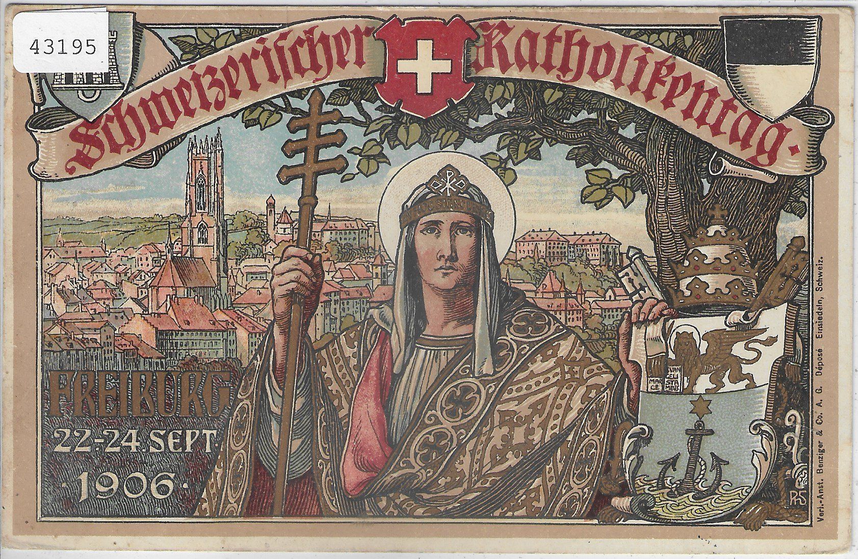 Cartoline postali: Schweizerischer Katholikentag Sept. 1906 Freiburg - Litho – Usato da Ettingen venduto da Kartenplanet