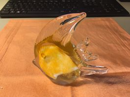 Fisch, Glas, orange-weiss, Handarbeit