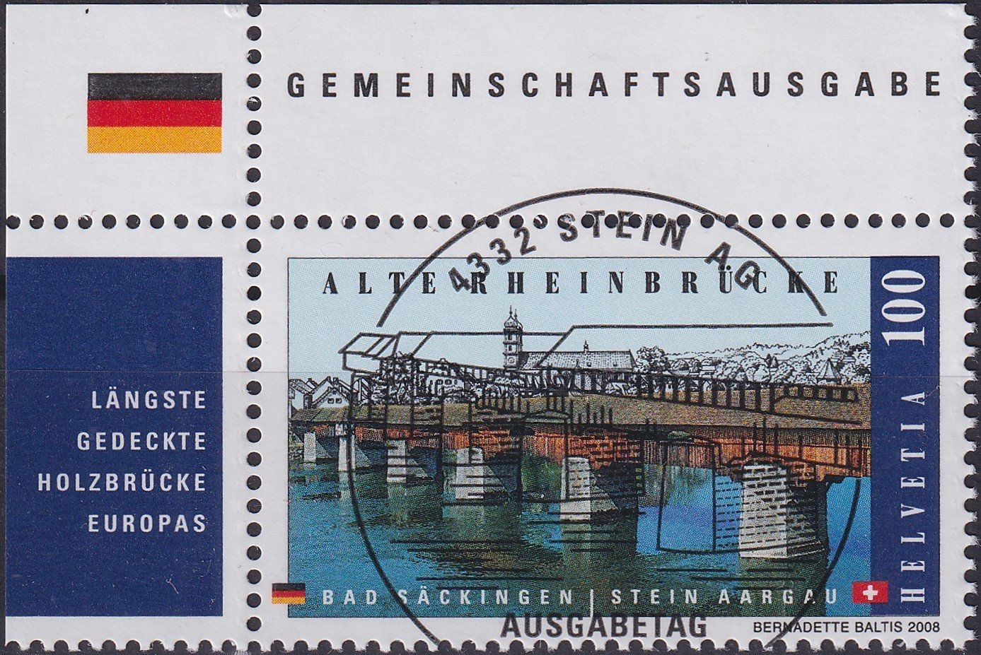 Tutti i francobolli: 2008, Nr.1288 "DE/CH" mit ET-Voll-Stempel + ECKTABS. – Usato da Sursee venduto da Luzernerraute