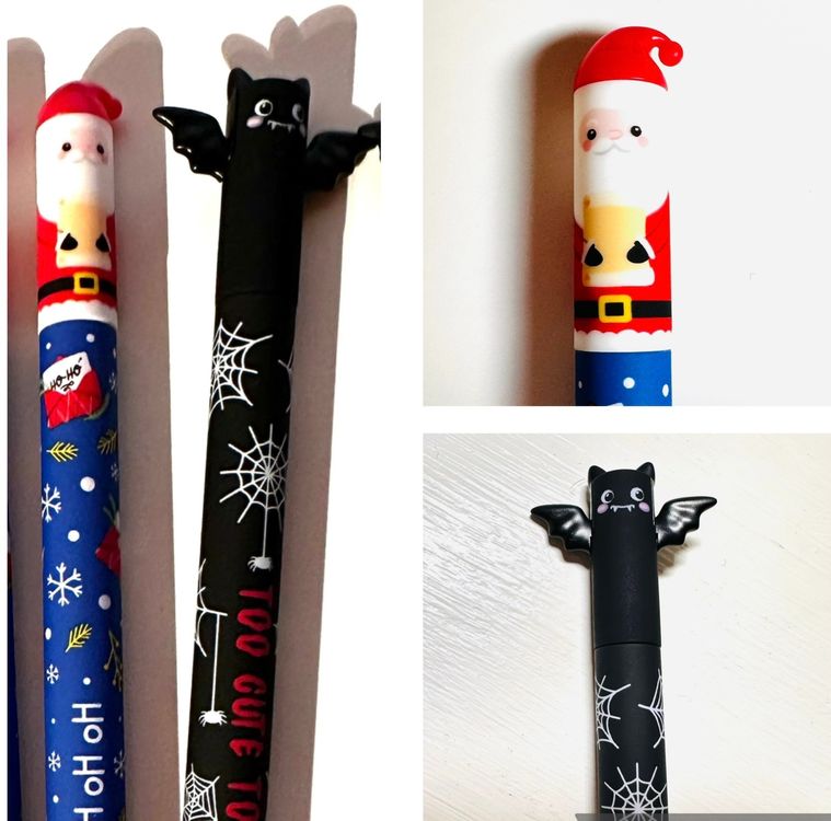 Lot De 4 Stylos Halloween Fantaisie - Modèles Citrouille, Chauve-souris, Sorcière, Jambes - Stylos à Bille Peluche/pompon - Pour école, Bureau, Fête