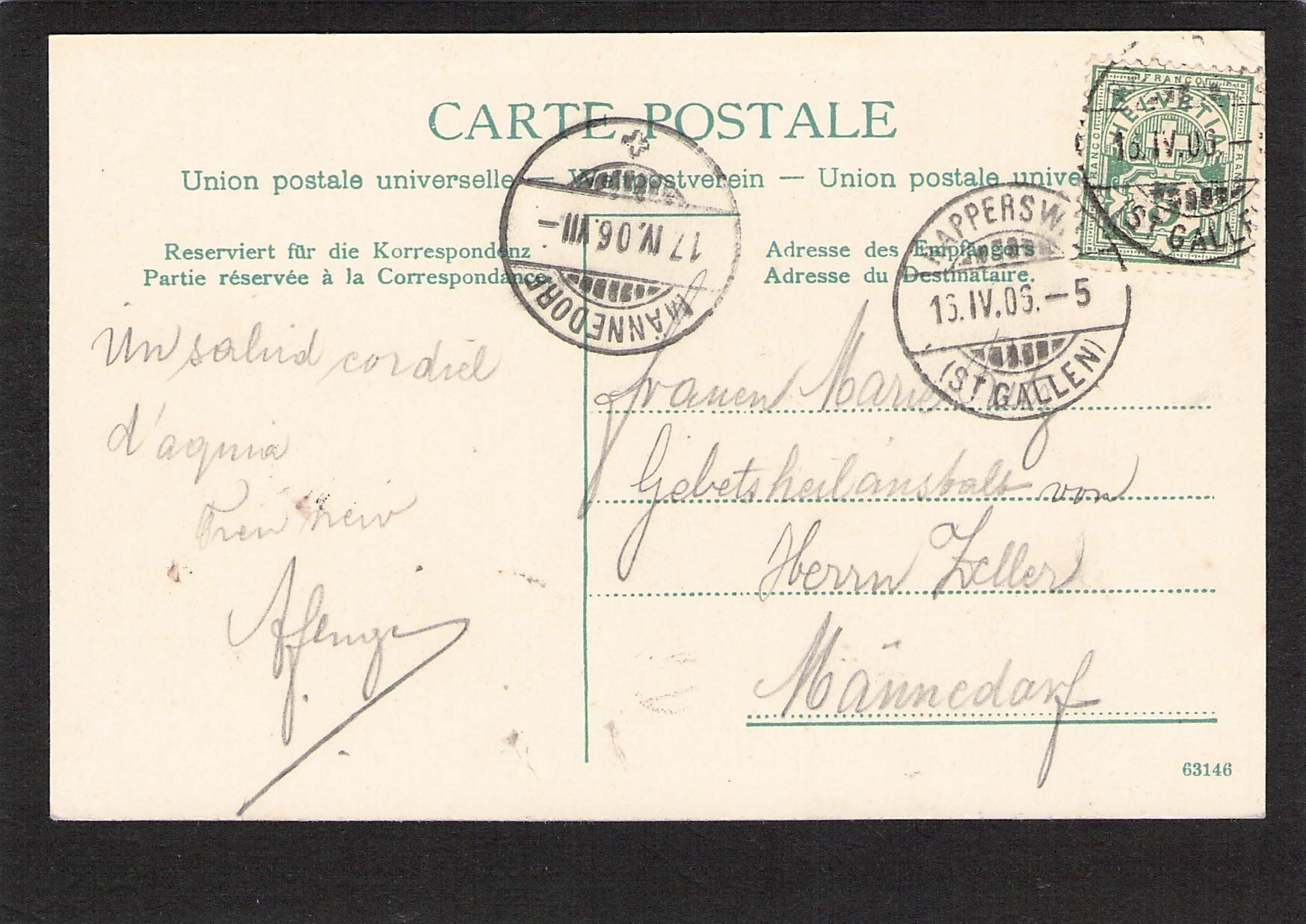 Cartoline postali: #Rapperswil SG , gel. 1906 – Usato da Reichenburg venduto da Pipo-67 1