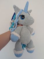 Amigurumi Einhorn grau blau ca. 48cm