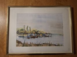 Nachdruck eines Aquarell Bild von Gottlieben im Rahmen 45x35