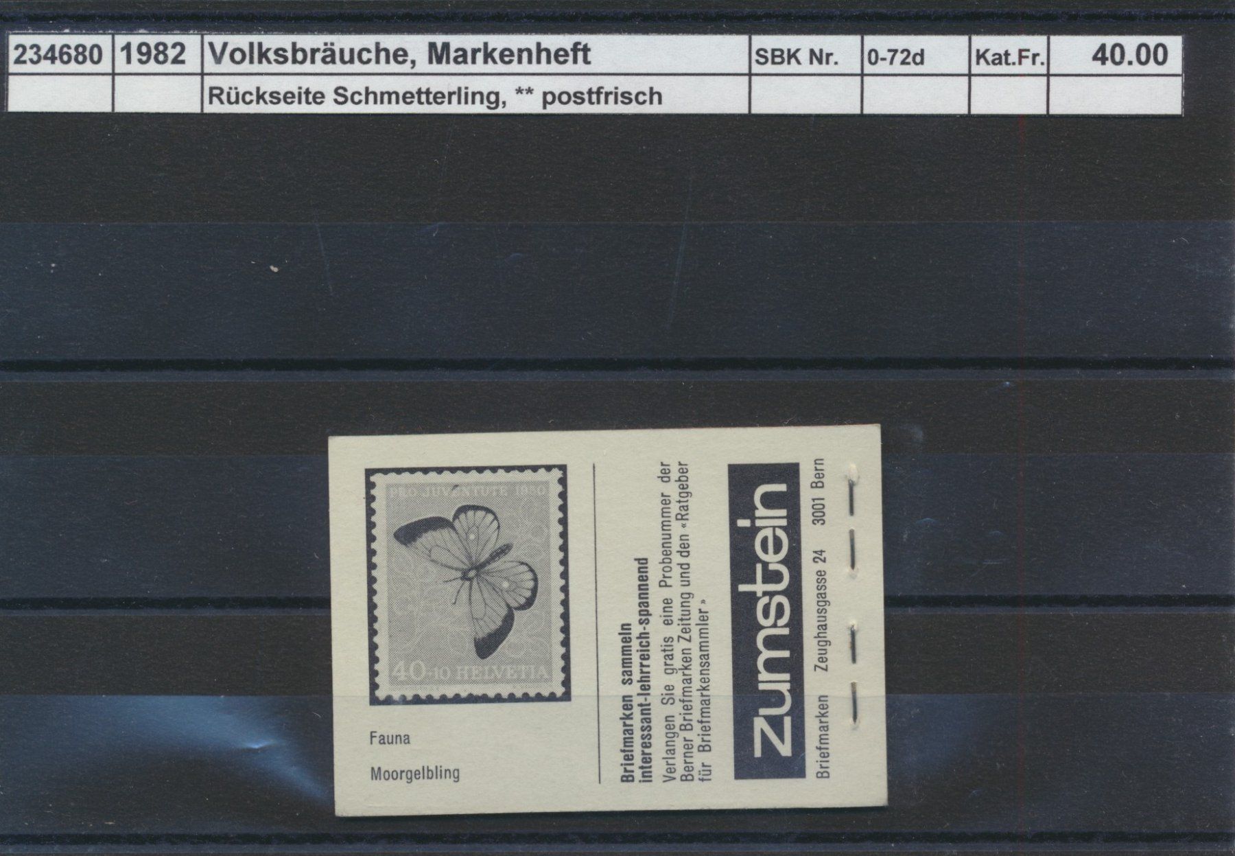 Alle Briefmarken: 1982 "Volksbräuche", Markenheftchen "grau", ** postfrisch – Neu (gemäss Beschreibung) aus Winterthur von Zupogeru 1