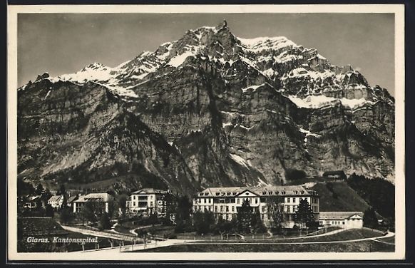 Ansichtskarten: AK Glarus, Kantonsspital vor Bergkulisse – Gebraucht aus Berlin von bartko-reher