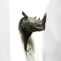 Patère Rhinocéros Bronze , Crochet Mural Vintage Déco