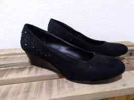 Schwarze elegante Graceland Keilschuhe mit Strass