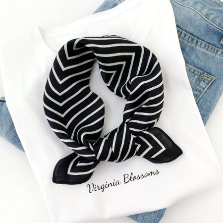New 53cm Silk Scarf, Geometric Stripes Black White 100% Silk