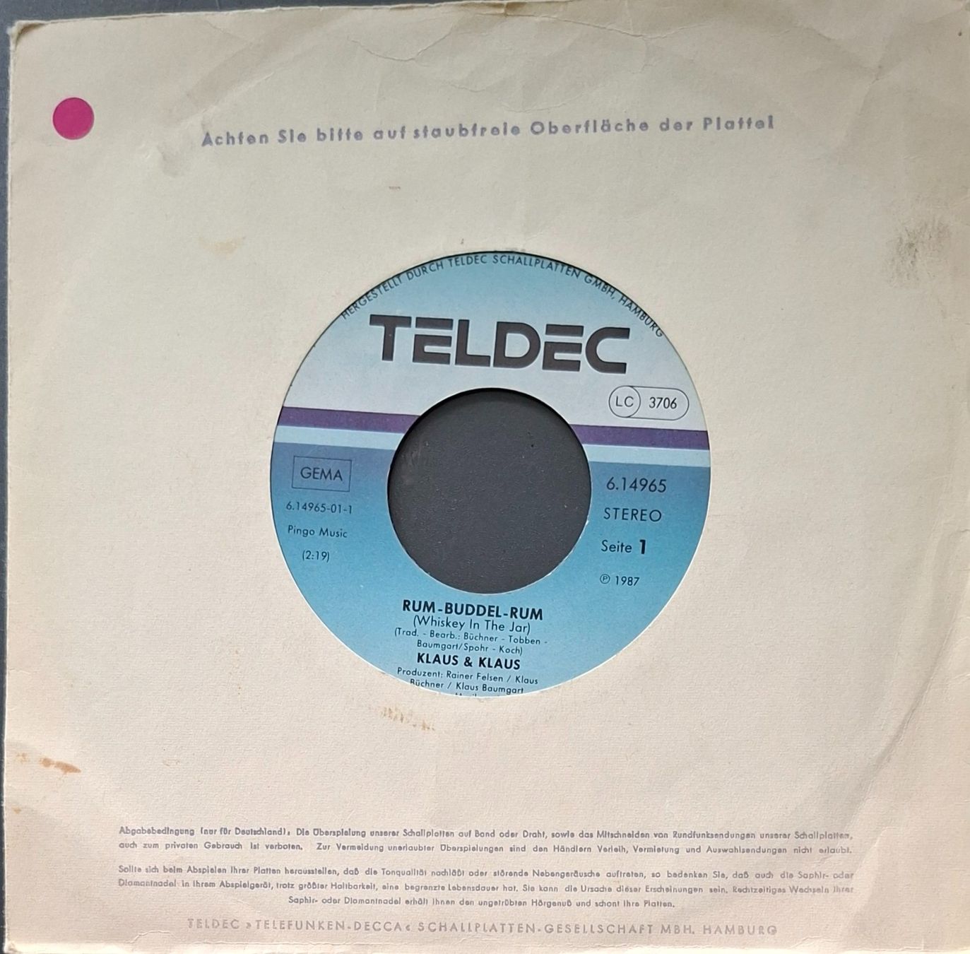 Dischi in vinile: Vinyl Single Klaus & Klaus - Rum-Buddel-Rum – Usato da Langenthal venduto da Modo39