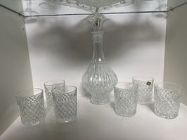 Karaffe mit 5 Gläsern Kristallglas guter Zustand