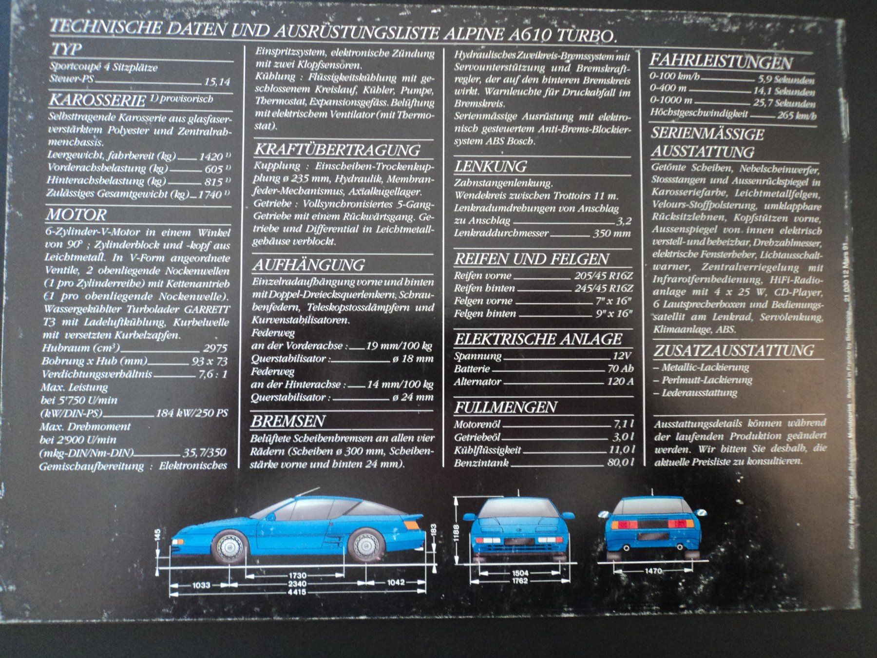 Renault Documenti: Prospekt Alpine A610 Turbo 1991 – Usato da Schwarzenburg venduto da modelCARama 7