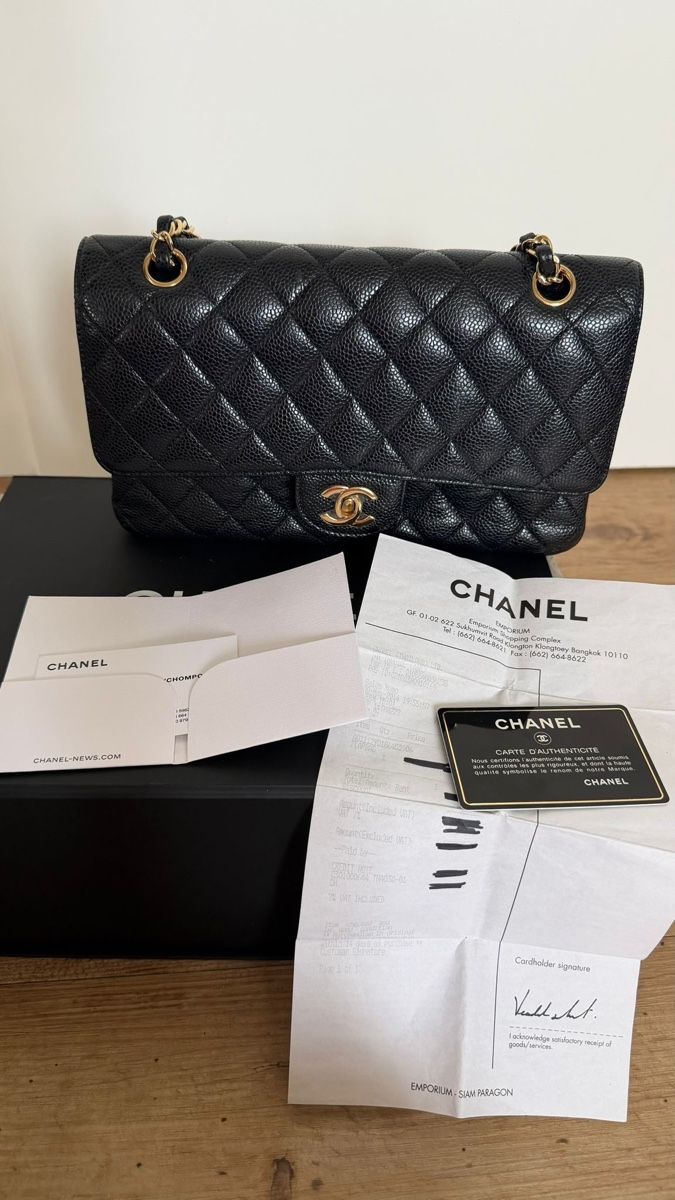 Chanel Borse da donna: Chanel Classic Timeless Medium Double Flap Black Caviar/Grai – Usato da Münchenstein venduto da watchpatrol 5