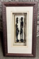 Afrikanische Holzfiguren im Rahmen, Wanddeko, Vintage Stil
