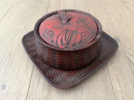 Asiatische Dose mit Deckel, Fischmotiv, Vintag