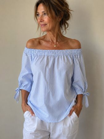 Blouse été coton rayée bleu/blanc T38 (coupe large)