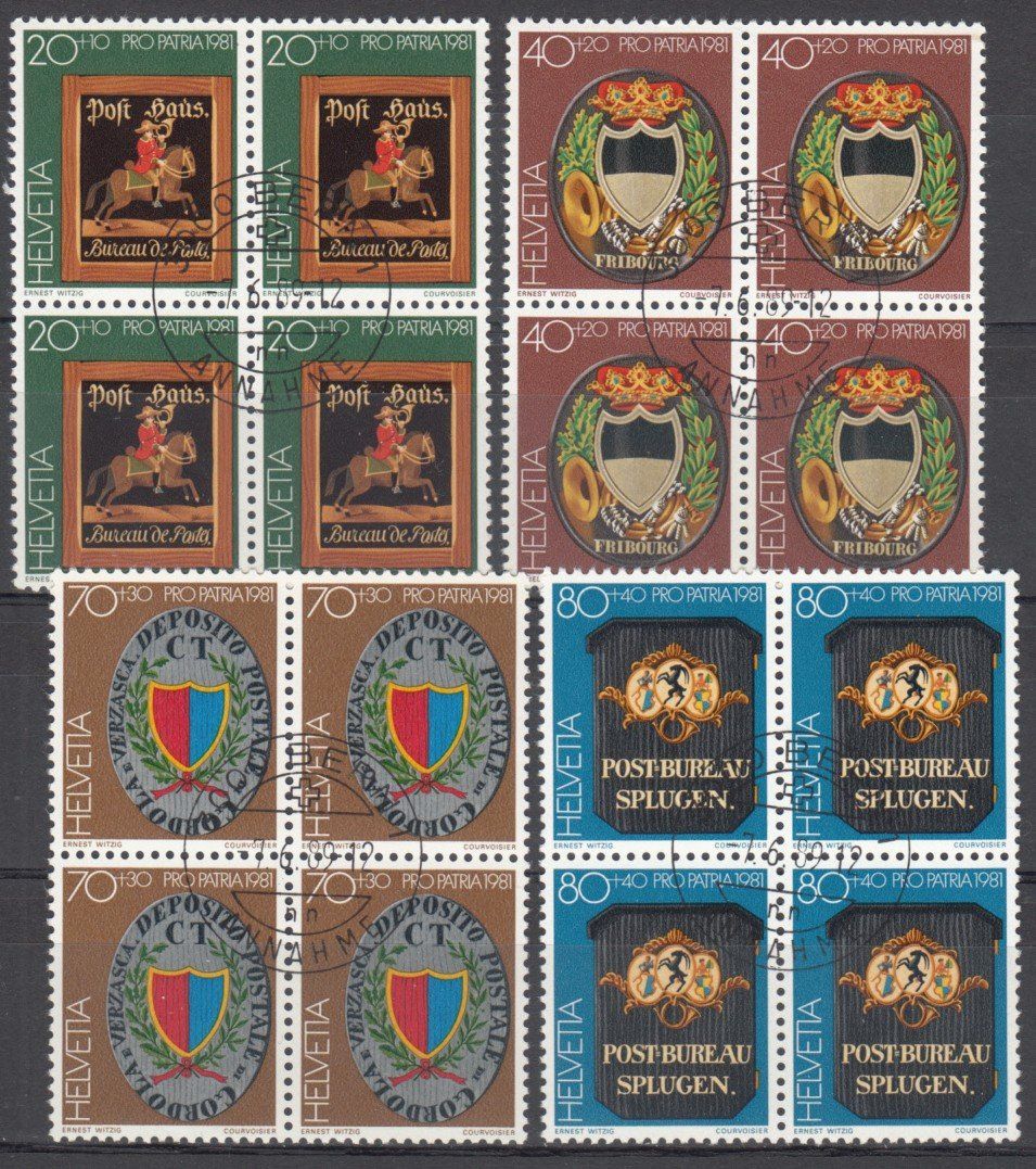 Alle Briefmarken: SBK B190 - B193 im 4er-Block mit ST Bern – Gebraucht aus Bürglen TG von StampGraf