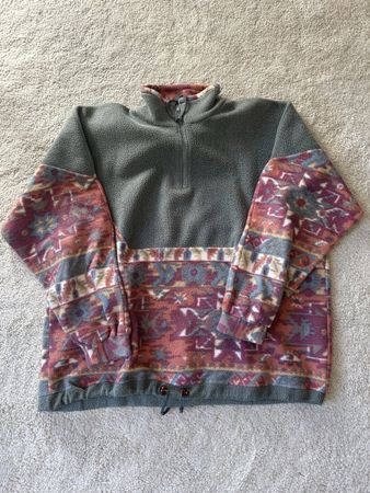 Fleece Pullover gemustert olivgrün mit Reissverschluss