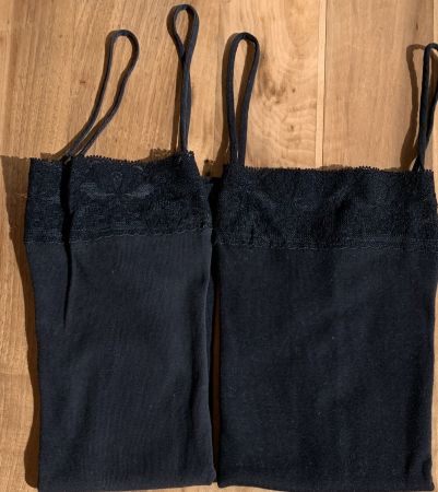 2 Damen Unterhemden mit Spitzenbordure, Gr. M