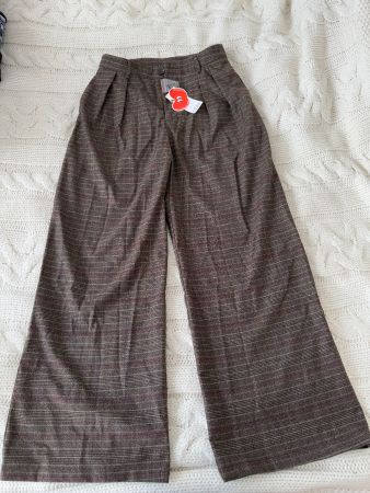Wide leg braun karierte Stoffhose
