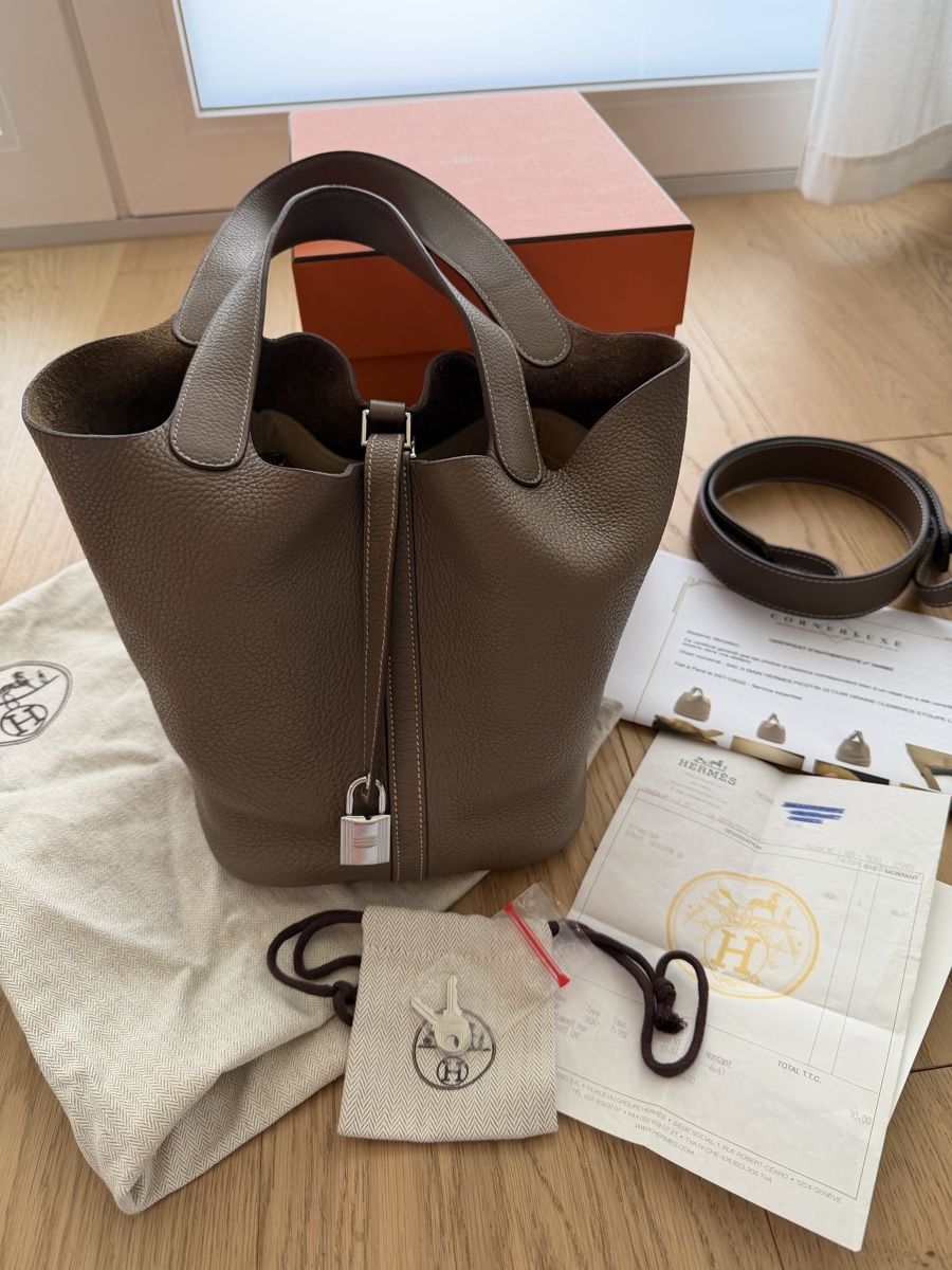 Hermès Borse: Hermès Picotin 22 Clemence Leder Etoupe – Usato da Winkel venduto da blugirlblumarine