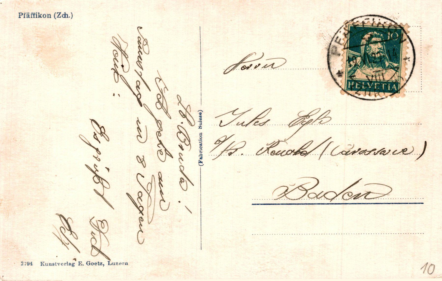 Cartoline postali: Pfäffikon (Zch.) – Usato da Bronschhofen venduto da Astore 1