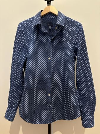 GANT Damenbluse Gr. 34 Blau gemustert Baumwolle Stretch Slim