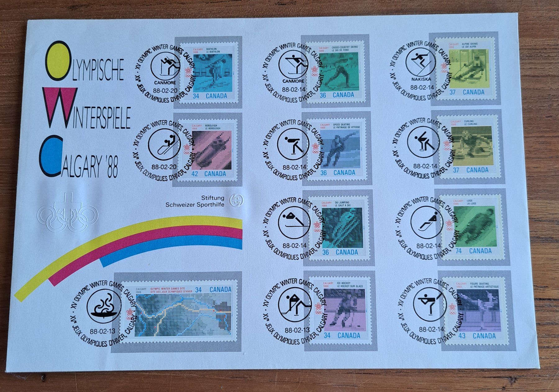 Tutti i francobolli: Calgary JO 1988 Canada FDC – Usato da Biel/Bienne venduto da ESOXMAN