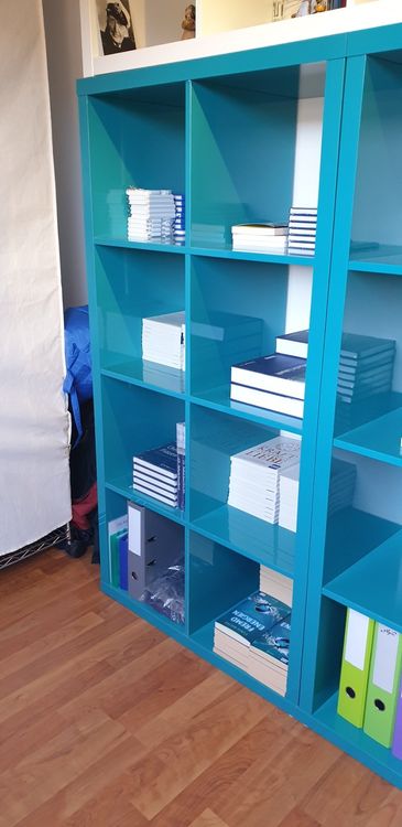 Modernes Designholzregal lackiert türkis und weiss | Kaufen auf Ricardo