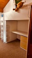 Hochbett mit Schreibtisch Kleiderschrank Weiss Holz 200x90