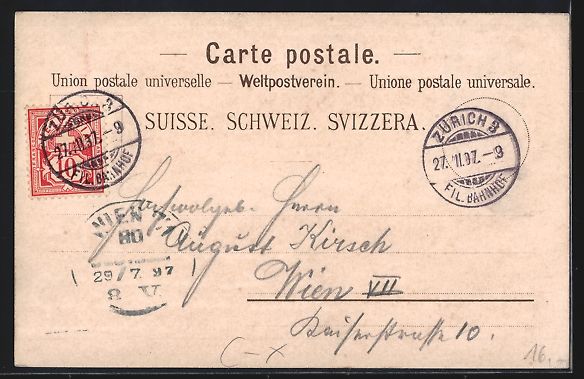 Cartoline postali: Litho Zürich, Ortspanorama mit Kirche – Usato da Berlin venduto da bartko-reher 1