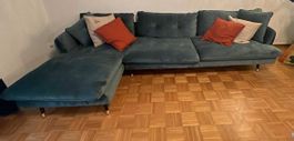 Petrolfarbener Samt-Sofa