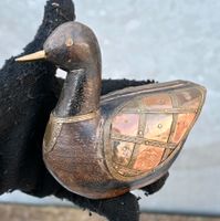 Vintage hand made hölzerne Ente mit Kupfer und Messing 2