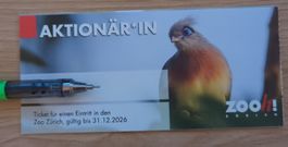 Eintrittsticket Zoo Zürich Aktionär gültig bis 31.12.2026