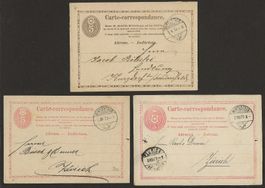 3 x verschiedene Ganzsache WINTERTHUR  1871 + 1873 + 1874