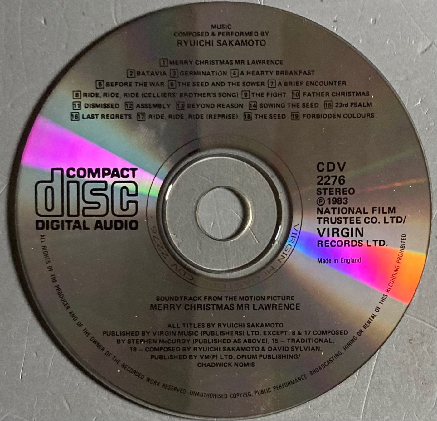 CDs: RYUICHI SAKAMOTO - MERRY CHRISTMAS MR. LAWRENCE – Gebraucht aus Poliez-Pittet von Newtown-Records 2