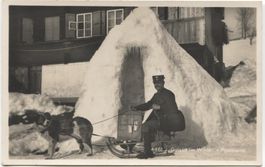 GSTAAD BE 1920 Bernhardiner-Hundeschlitten mit Post-Bote