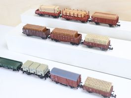 Minitrix 10 x Güterwagen Set + Ladegut - Spur N