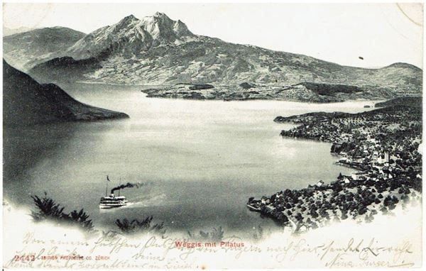 Cartoline postali: Weggis mit Pilatus, 1903 – Usato da Flims - Dorf venduto da Stagediver