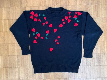 Vintage Sweater mit Herzen und Kleeblättern