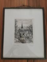 Radierung 1924 BRÄNDLI Heimkehr Bauer mit Kühen Kirche