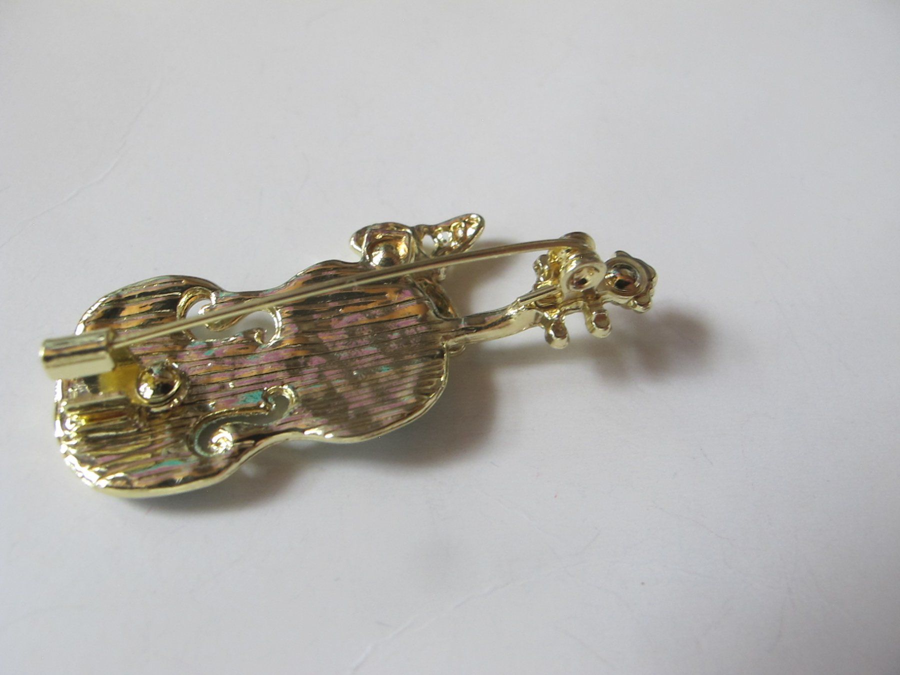 Spille & Fermagli: Geige Brosche mit Schmetterling Strass Goldfarben – Nuovo (secondo la descrizione) da Löhningen venduto da Chimae67 3