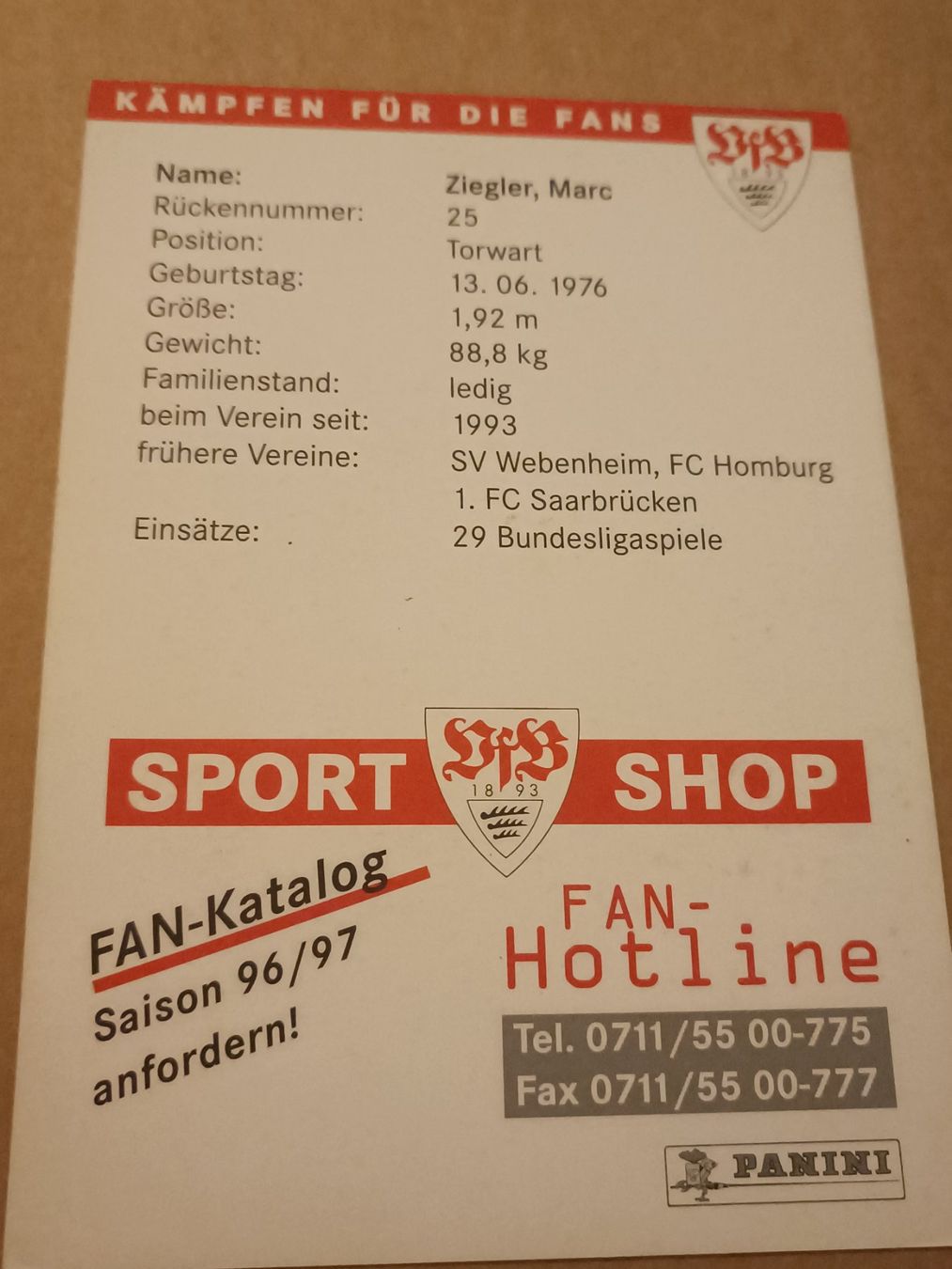 Autografi: Marc Ziegler - VfB Stuttgart - Handsigniert – Usato da Menziken venduto da Artographs 1
