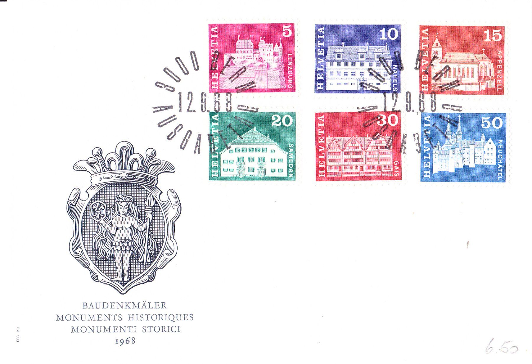 Tutti i francobolli: FDC 1968, Baudenkmäler – Usato da Obfelden venduto da Funke2