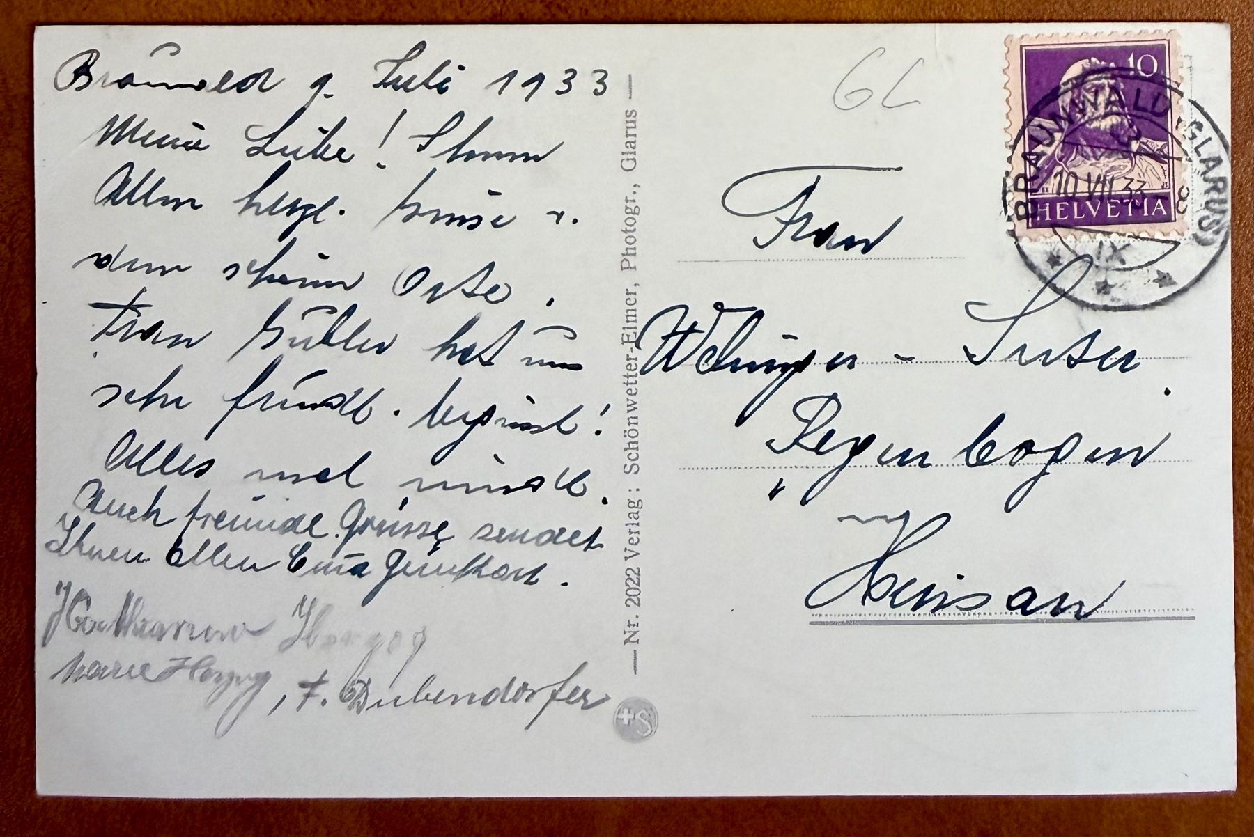 Cartoline postali: Braunwald - Kirchli mit Ortsock 1933 – Usato da Lutry venduto da Ediego 1
