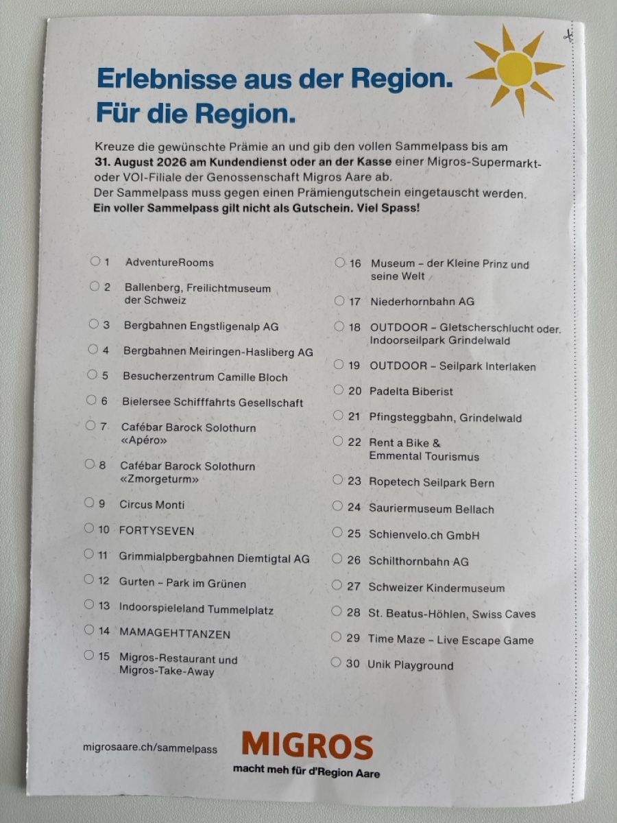 Migros Raccolte di bollini & punti: Migros Aare Sammelpass 2026 – Nuovo e nell'imballaggio originale da Bern venduto da blu123 2