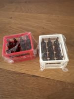 Miniature bottles in crate, 2 items, brown glass