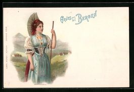 Litho Frau aus Appenzell in Tracht