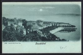 Mondschein-AK Neuchatel, Totalansicht mi