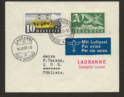 1937 Flugpost Automobil Post Comptoir Suisse Lausanne - ZUG