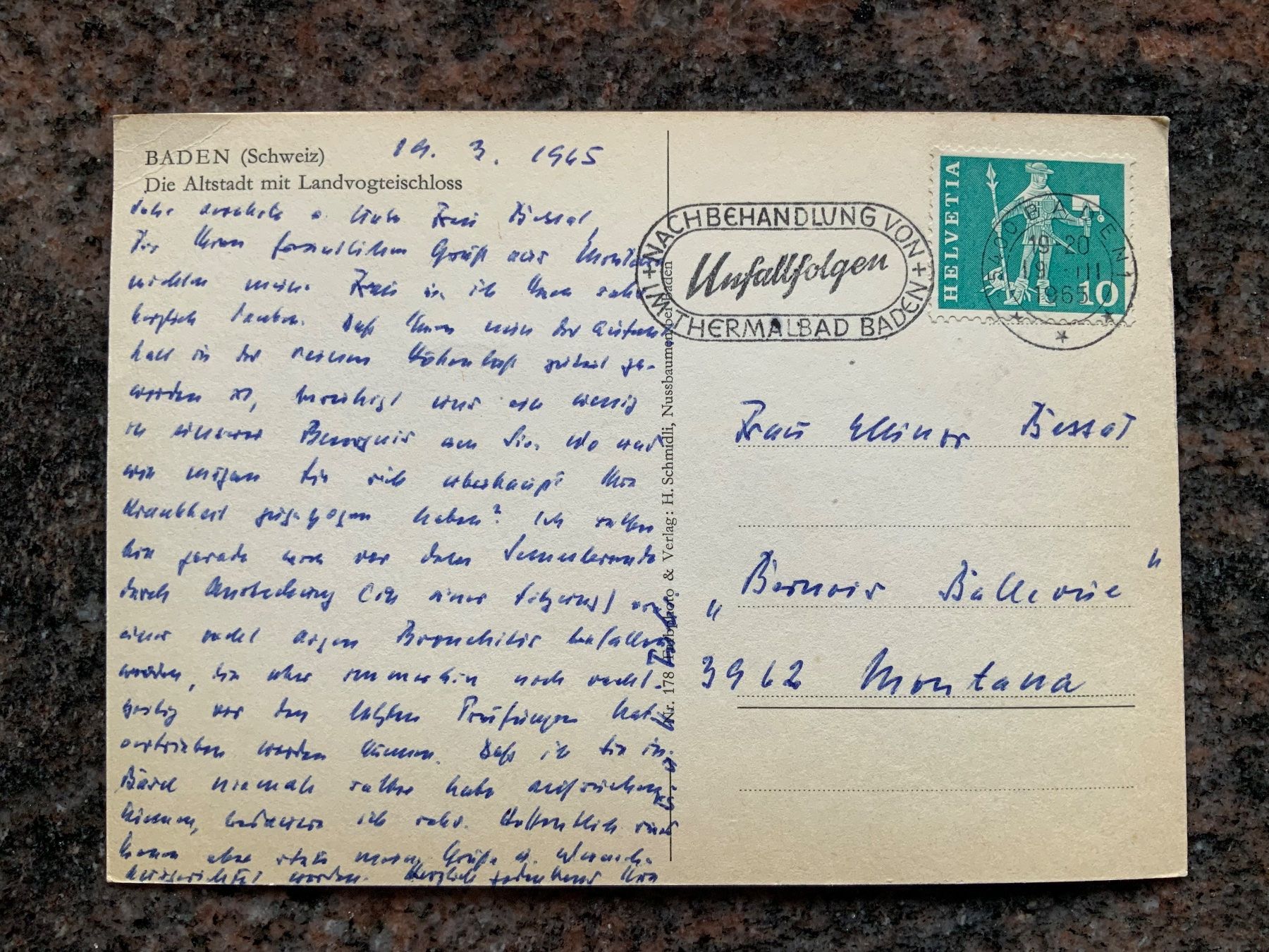 Cartoline postali: Ansichtskarte von Baden, gelaufen 1965 – Usato da Vellerat venduto da joromaur 1